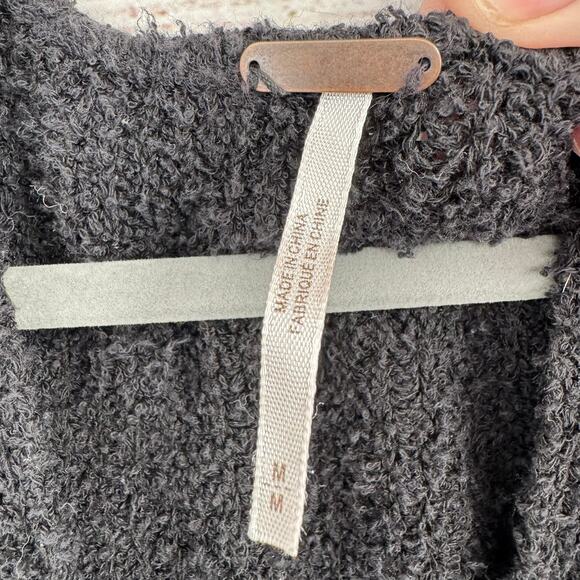 Free People Faux Wrap Sccop Neck Rough Knit Sweater Womens Medium Black - Picture 9 of 13